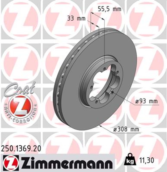 Zimmermann Brake Disc for FORD TRANSIT Kasten front