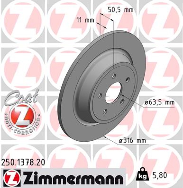 Zimmermann Brake Disc for FORD MONDEO V Turnier (CF) rear