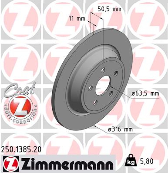 Zimmermann Brake Disc for FORD GALAXY (CK) rear