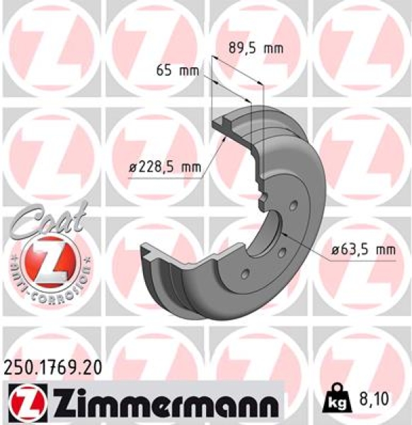 Zimmermann Brake Drum for FORD TOURNEO CONNECT rear