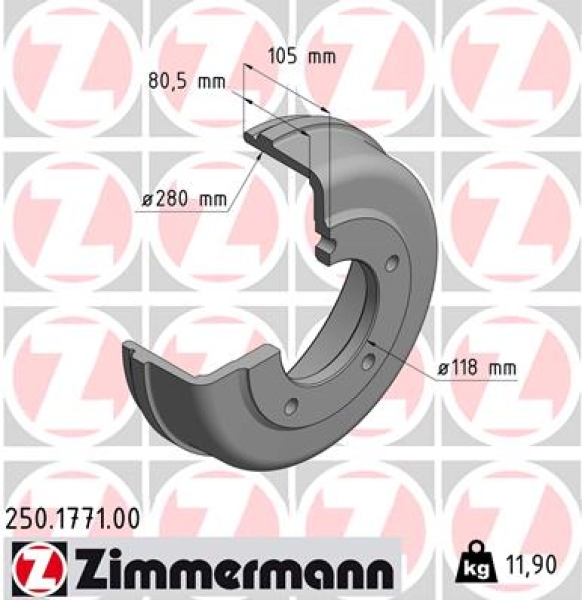 Zimmermann Brake Drum for FORD TRANSIT Bus (FD_ _, FB_ _, FS_ _, FZ_ _, FC_ _) rear