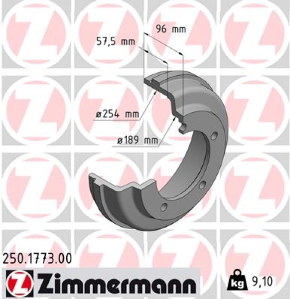 Zimmermann Brake Drum for FORD TRANSIT Bus (FD_ _, FB_ _, FS_ _, FZ_ _, FC_ _) rear