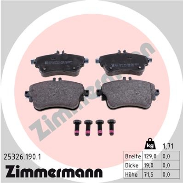 Zimmermann Brake pads for MERCEDES-BENZ A-KLASSE (W176) front