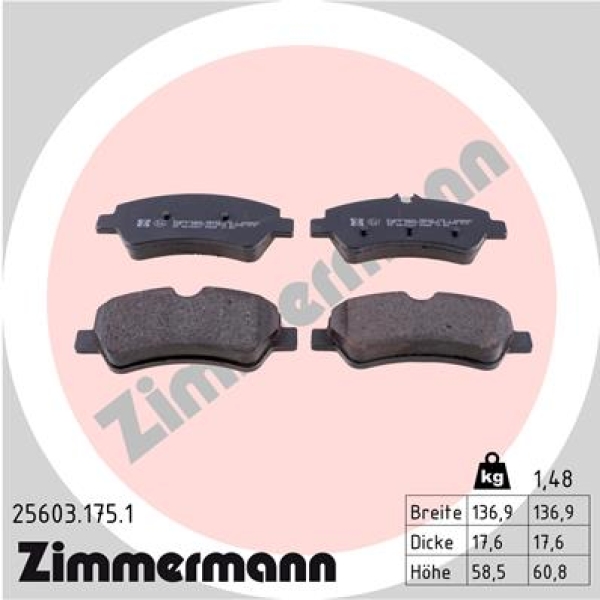 Zimmermann Brake pads for FORD TRANSIT CUSTOM Kasten rear