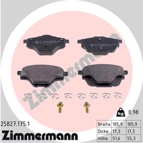 Zimmermann Brake pads for PEUGEOT 308 SW II rear