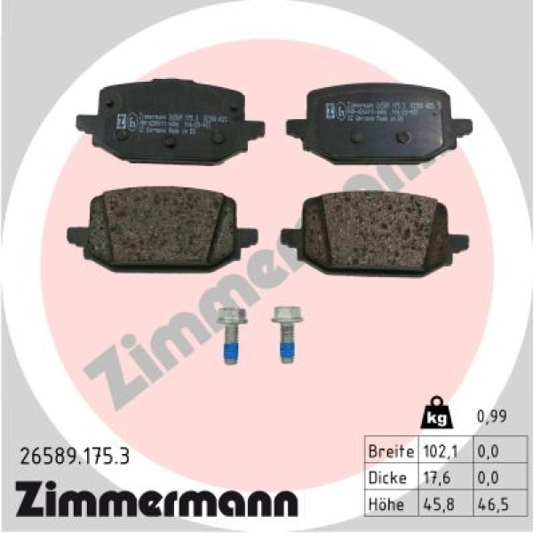 Zimmermann Brake pads for RENAULT KANGOO III RAPID rear