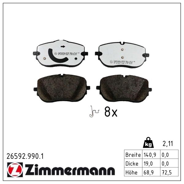 Zimmermann rd:z Brake pads for MERCEDES-BENZ C-KLASSE (W206) front