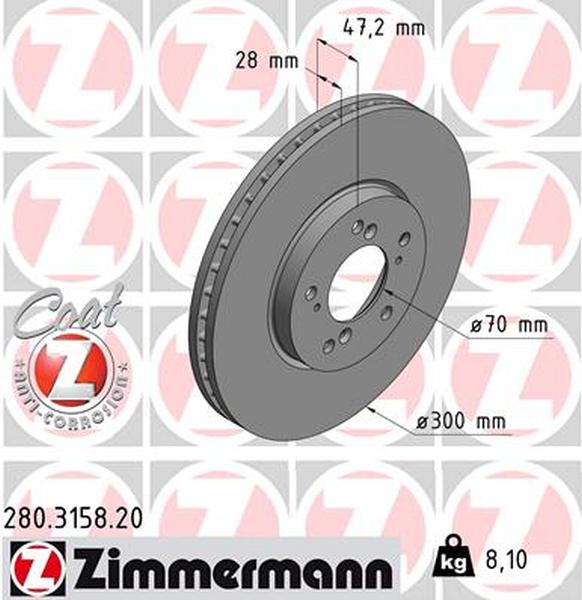 Zimmermann SPORT Bremsscheiben Satz für Honda Accord VI 2.2Type-R 212 PS vorne 