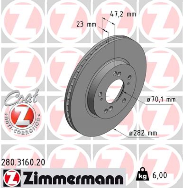 Zimmermann Bremsscheibe für HONDA INTEGRA Coupe (DC2, DC4) vorne
