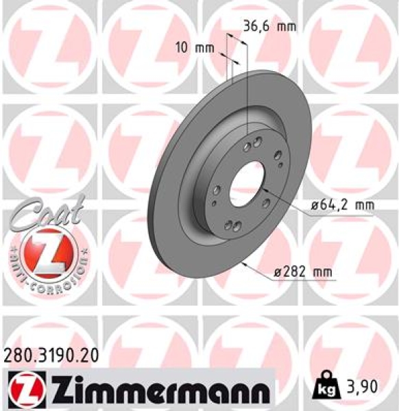 Zimmermann Brake Disc for HONDA CIVIC X Schrägheck (FC_, FK_) rear