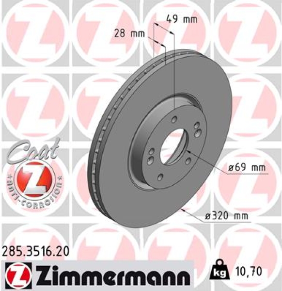 Zimmermann Brake Disc for HYUNDAI SANTA FÉ II (CM) front