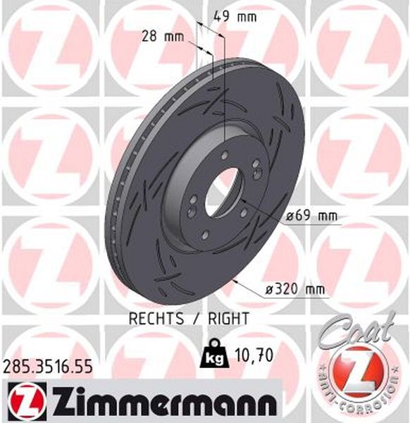 Zimmermann Brake Disc for HYUNDAI SANTA FÉ III (DM, DMA) front right