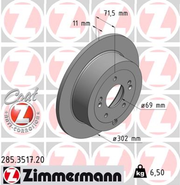 Zimmermann Brake Disc for HYUNDAI SANTA FÉ II (CM) rear