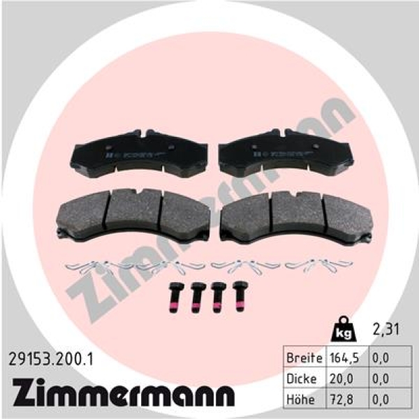 Zimmermann Bremsbeläge für MERCEDES-BENZ SPRINTER 4-t Pritsche/Fahrgestell (904) vorne/hinten