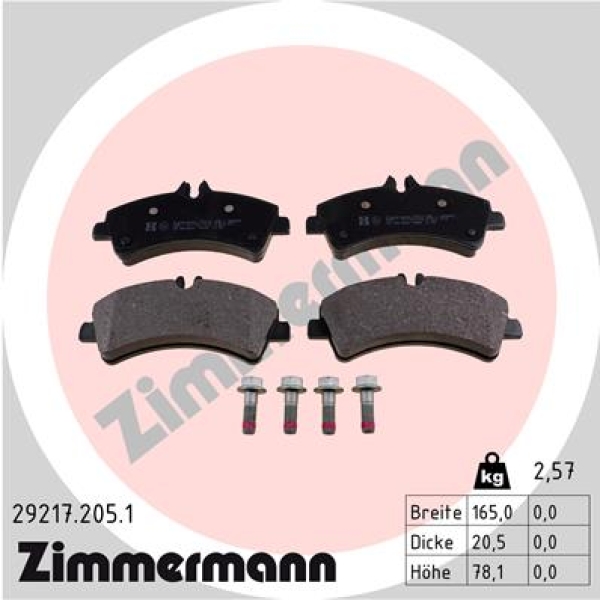 Zimmermann Brake pads for MERCEDES-BENZ SPRINTER 4,6-t Kasten (906) rear