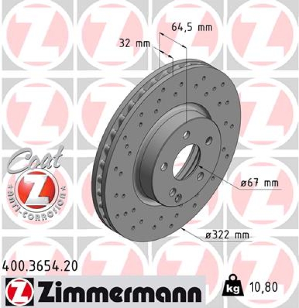 Zimmermann Brake Disc for MERCEDES-BENZ E-KLASSE T-Model (S212) front