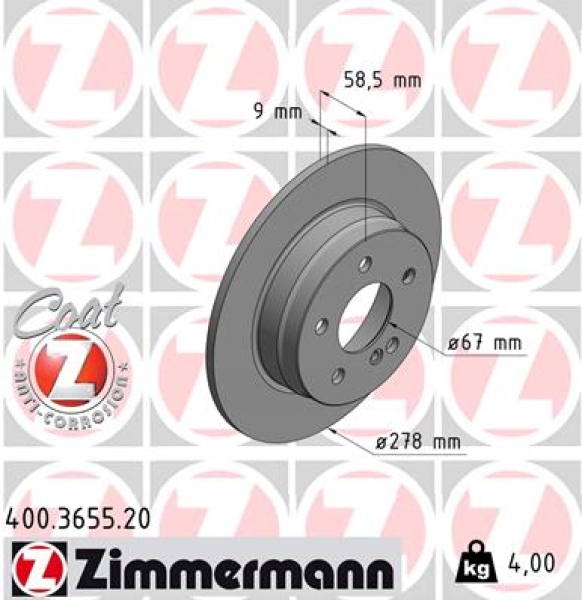 Zimmermann Brake Disc for MERCEDES-BENZ C-KLASSE (W204) rear