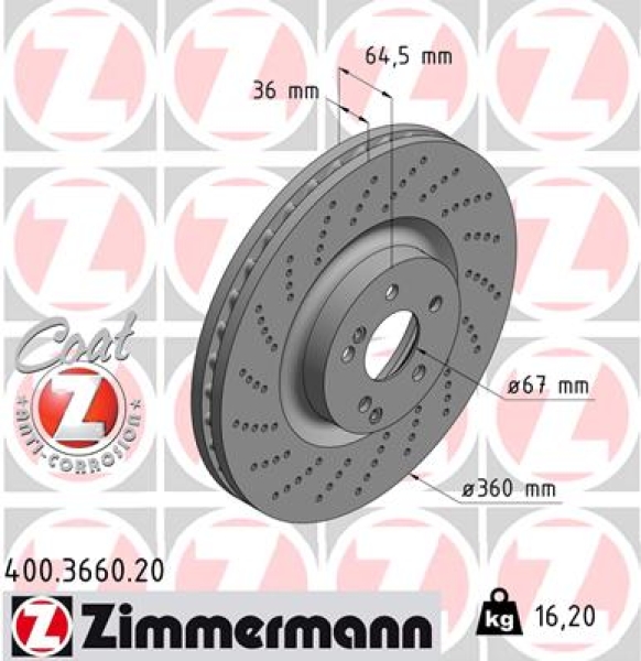 Zimmermann Bremsscheibe für MERCEDES-BENZ E-KLASSE (W212) vorne