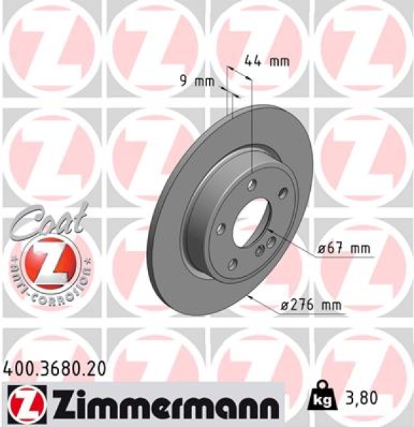 Zimmermann Brake Disc for MERCEDES-BENZ A-KLASSE (W176) rear