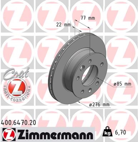 Zimmermann Bremsscheibe für MERCEDES-BENZ SPRINTER 2-t Pritsche/Fahrgestell (901, 902) vorne