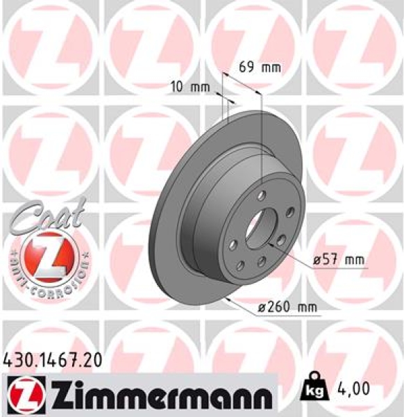 Zimmermann Brake Disc for OPEL ASTRA F Cabriolet (T92) rear