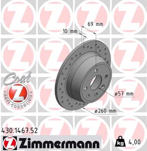 Zimmermann Sport Brake Disc for OPEL ASTRA F Cabriolet (T92) rear