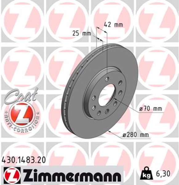 Zimmermann Brake Disc For Opel Astra H A04 Front Zimmermann Bremsentechnik