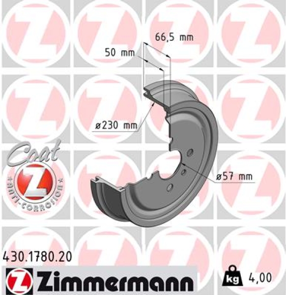 Zimmermann Brake Drum for OPEL VECTRA B Caravan (J96) rear