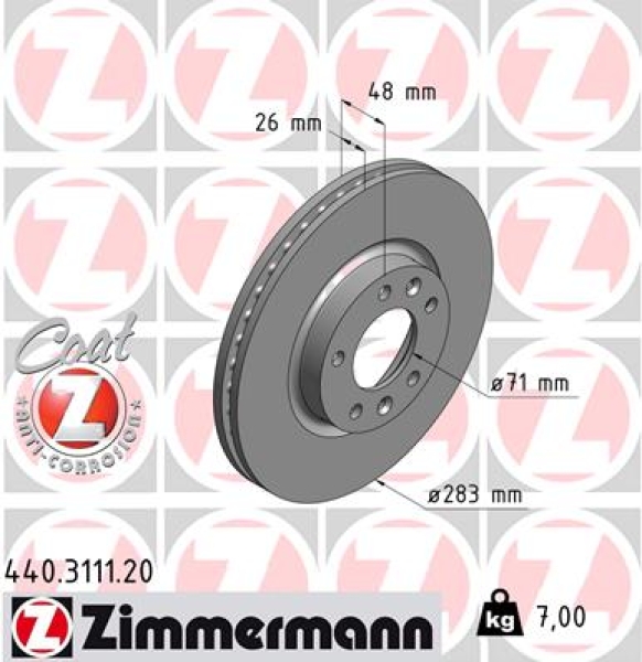 Zimmermann Brake Disc for PEUGEOT 607 (9D, 9U) front