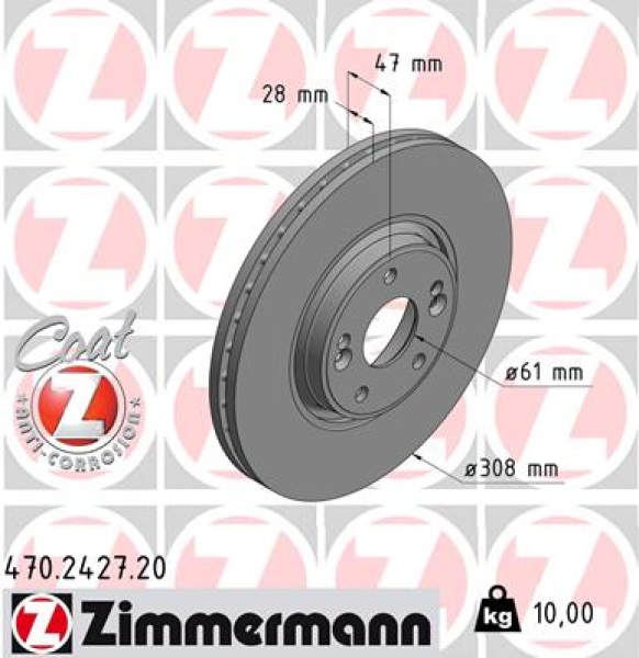 Zimmermann Brake Disc for RENAULT LAGUNA II (BG0/1_) front