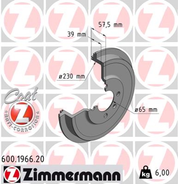 Zimmermann Brake Drum for VW CADDY II Kombi (9K9B) rear
