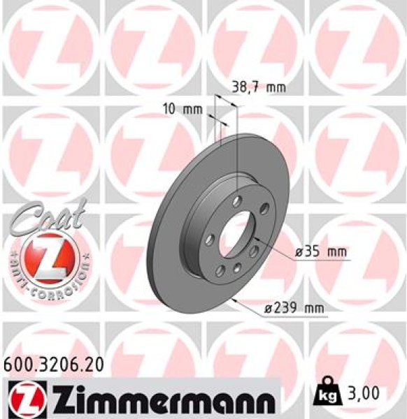 Zimmermann Brake Disc for VW GOLF III Variant (1H5) rear