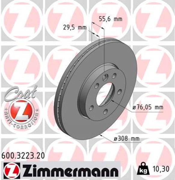 Zimmermann Brake Disc for VW TRANSPORTER T5 Pritsche/Fahrgestell (7JD, 7JE, 7JL, 7JY, 7JZ front