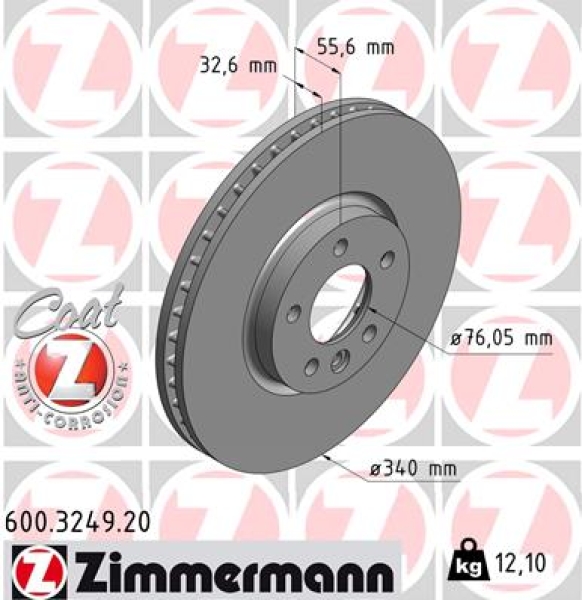 Zimmermann Brake Disc for VW TRANSPORTER T5 Pritsche/Fahrgestell (7JD, 7JE, 7JL, 7JY, 7JZ front
