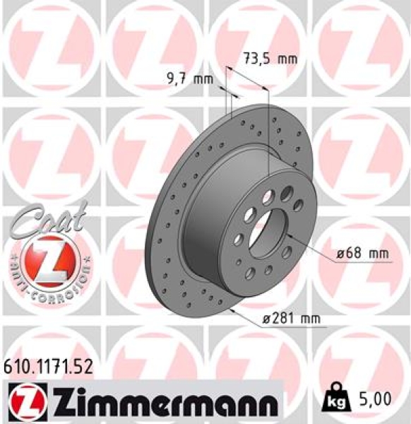 Zimmermann Sport Brake Disc for VOLVO 940 Kombi (945) rear