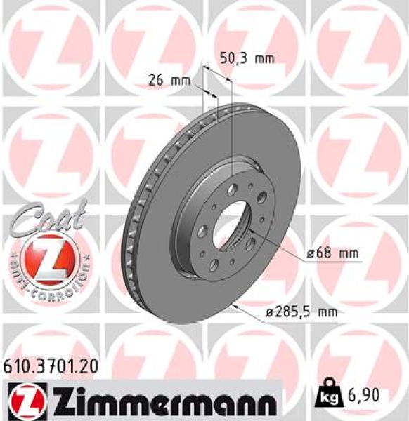 Zimmermann Brake Disc for VOLVO S60 I (384) front